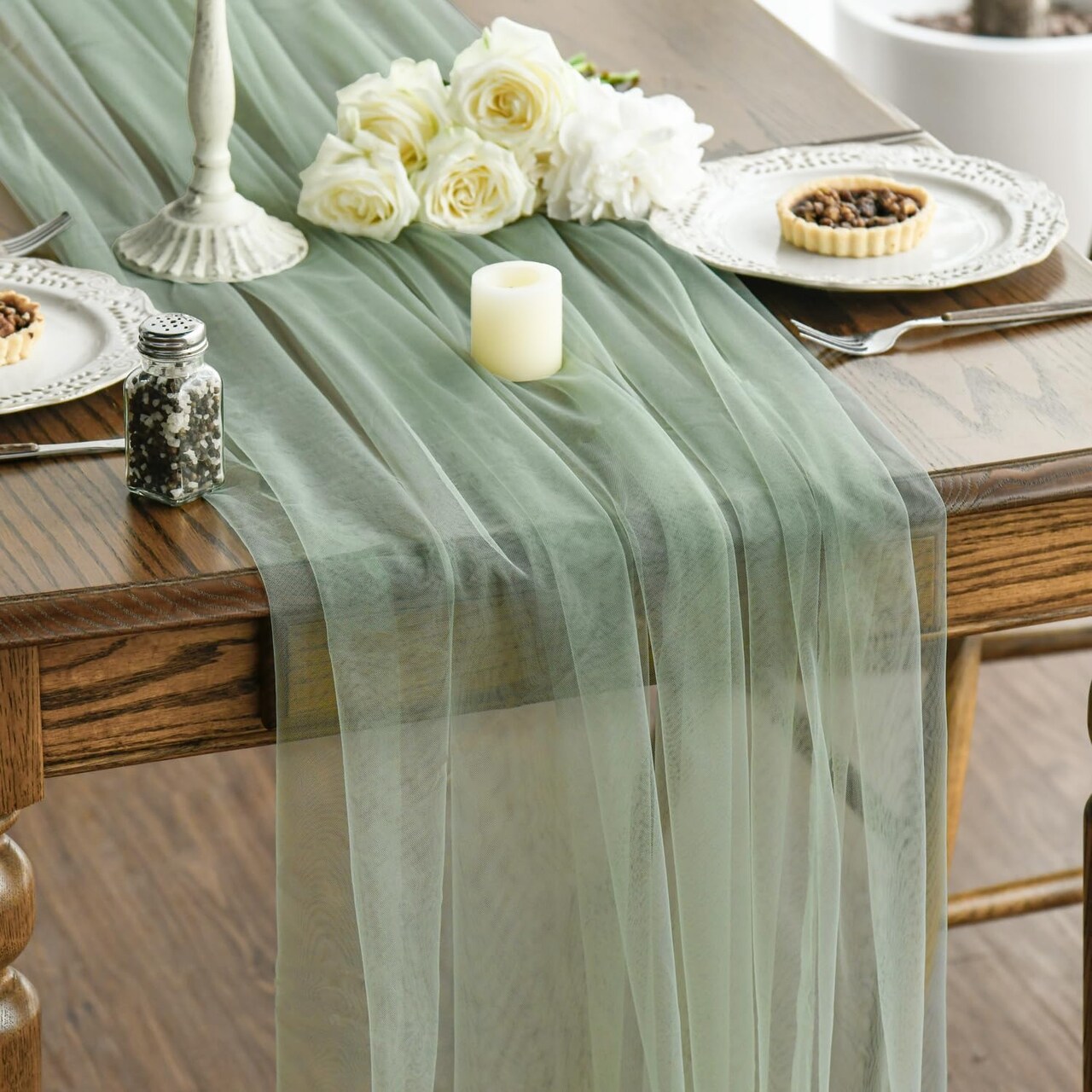 Sage Green Gauze Table Runner 120 Inch 10FT,(Sage Green)118 x 59 x 0.1